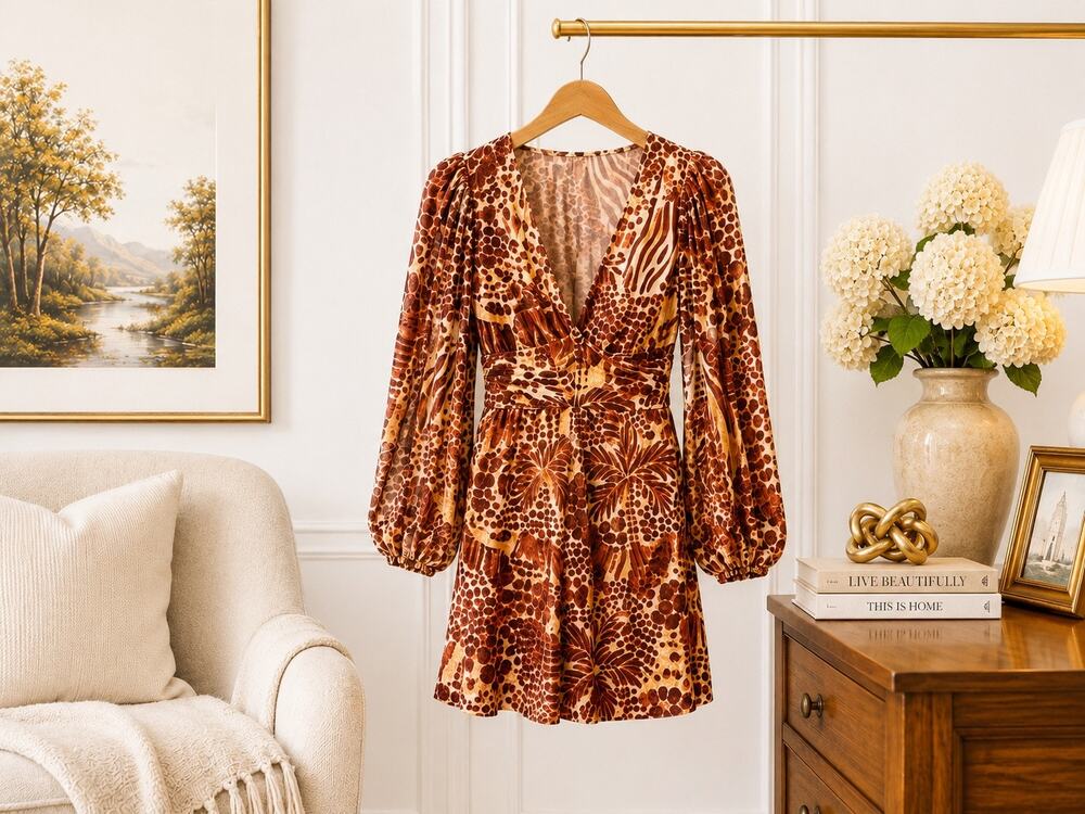 Farm Rio x Anthropologie Velvet Animal Print Romper NWT L Long Sleeve Party